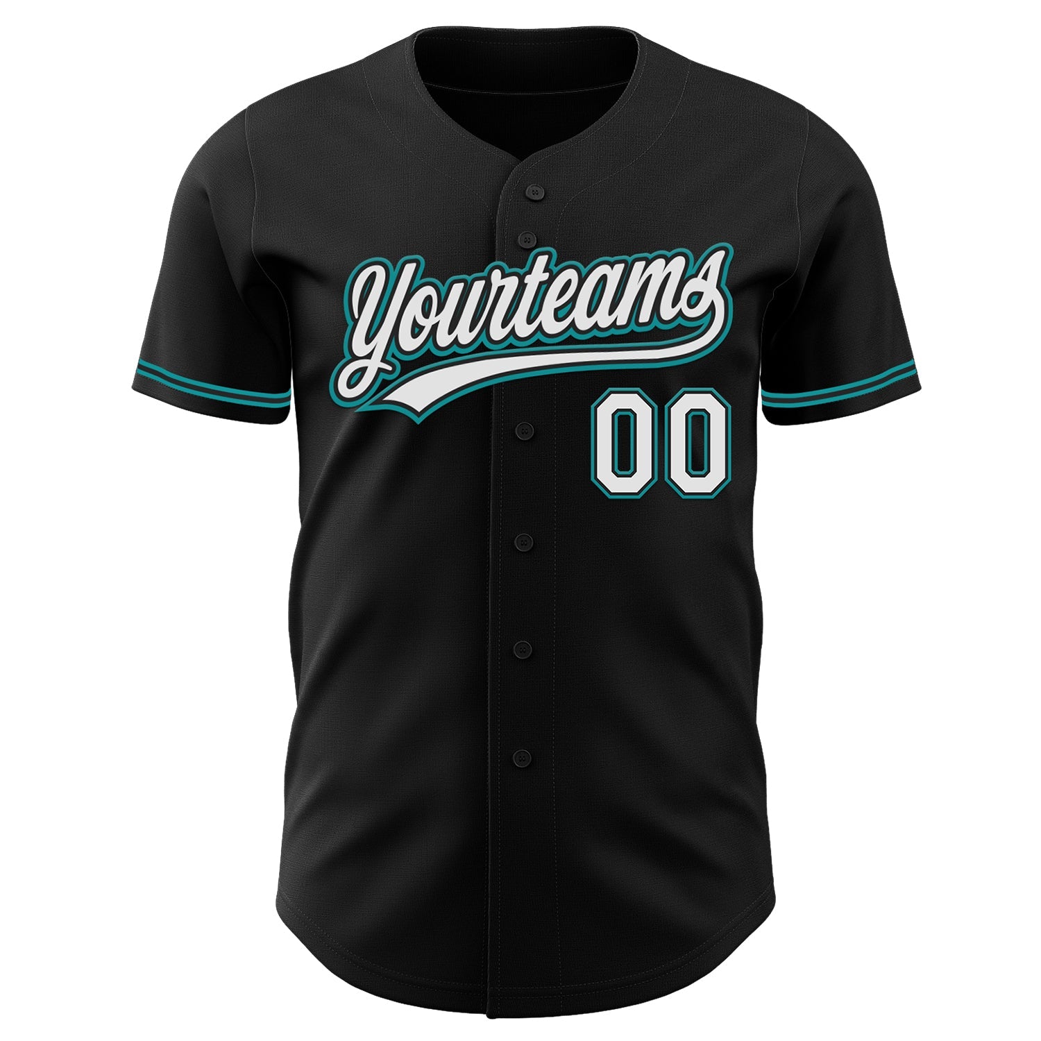 Custom Black White-Teal Authentic Baseball Jersey view 2