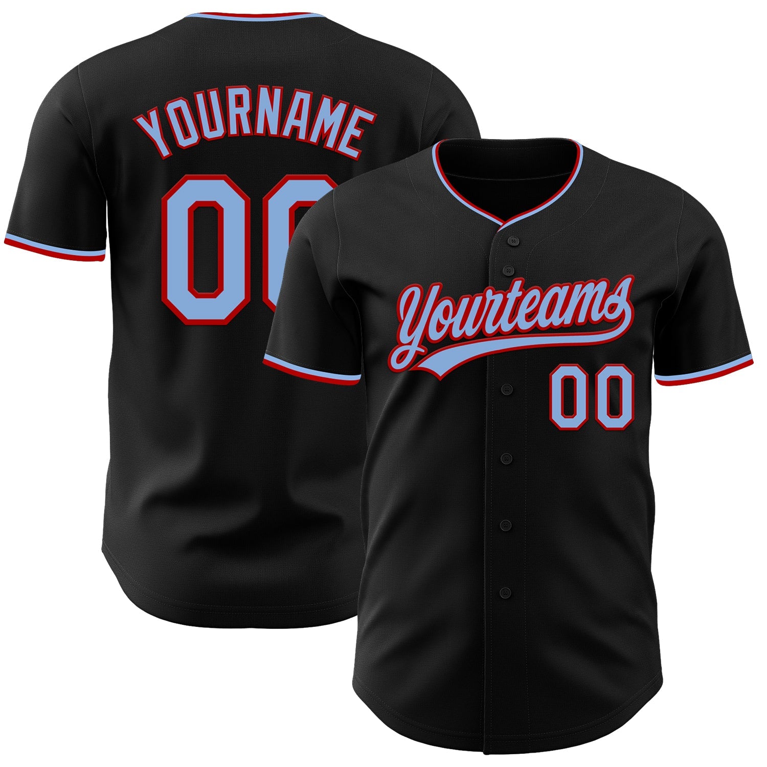 Custom Black Light Blue-Red Authentic Baseball Jersey - Main View