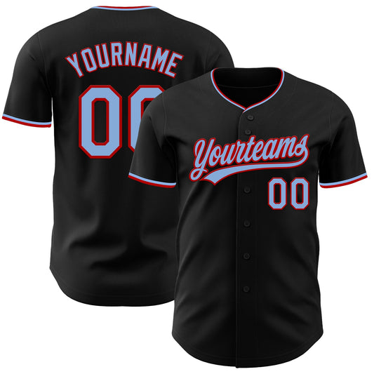 Custom Black Light Blue-Red Authentic Baseball Jersey - Main View