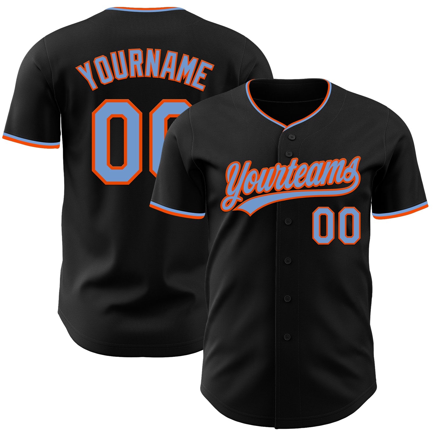 Custom Black Powder Blue-Orange Authentic Baseball Jersey - Main View