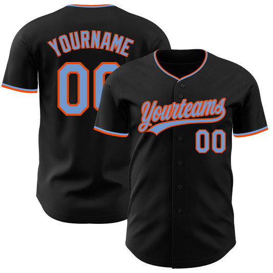 Custom Black Powder Blue-Orange Authentic Baseball Jersey - Main View