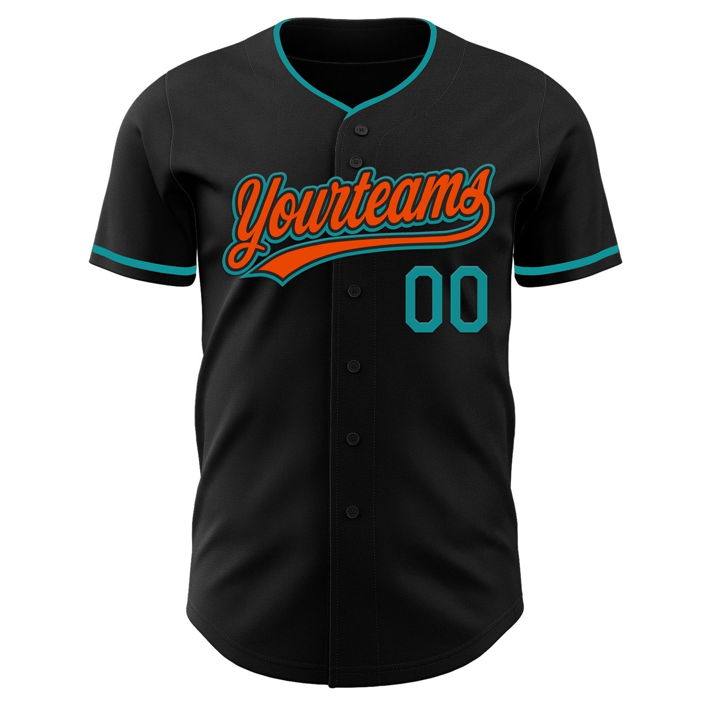 Custom Black Teal-Orange Authentic Baseball Jersey view 2