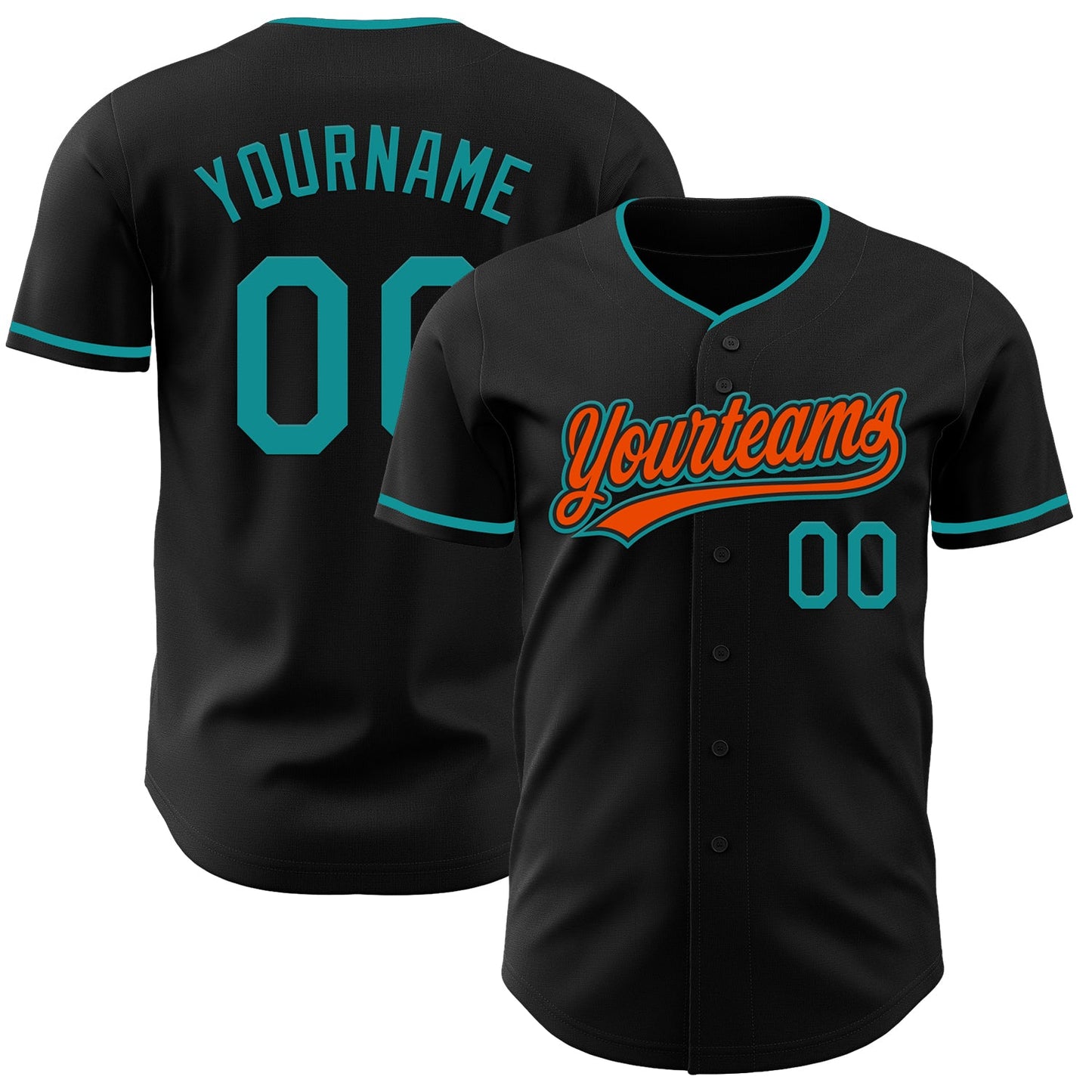 Custom Black Teal-Orange Authentic Baseball Jersey - Main View
