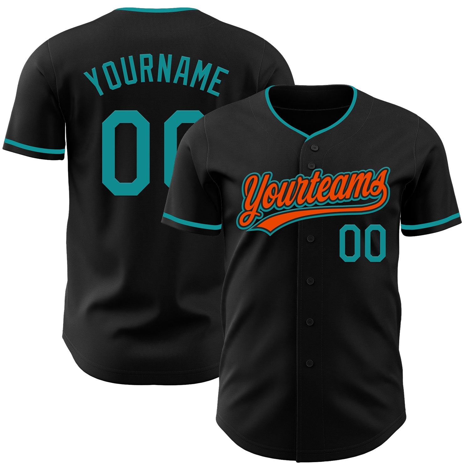 Custom Black Teal-Orange Authentic Baseball Jersey - Main View