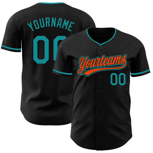 Custom Black Teal-Orange Authentic Baseball Jersey - Main View