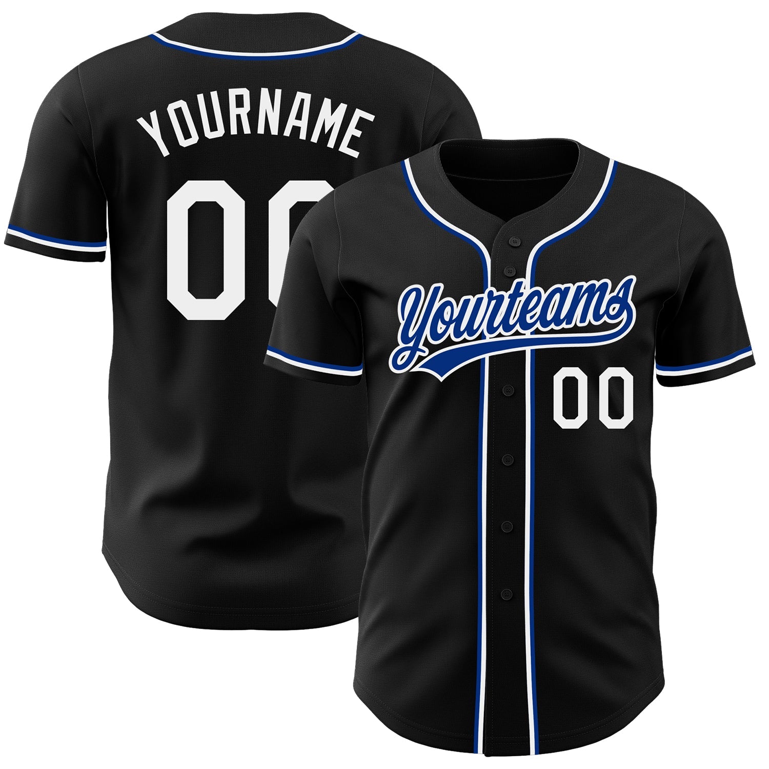 Custom Black White-Royal Authentic Baseball Jersey - Main View