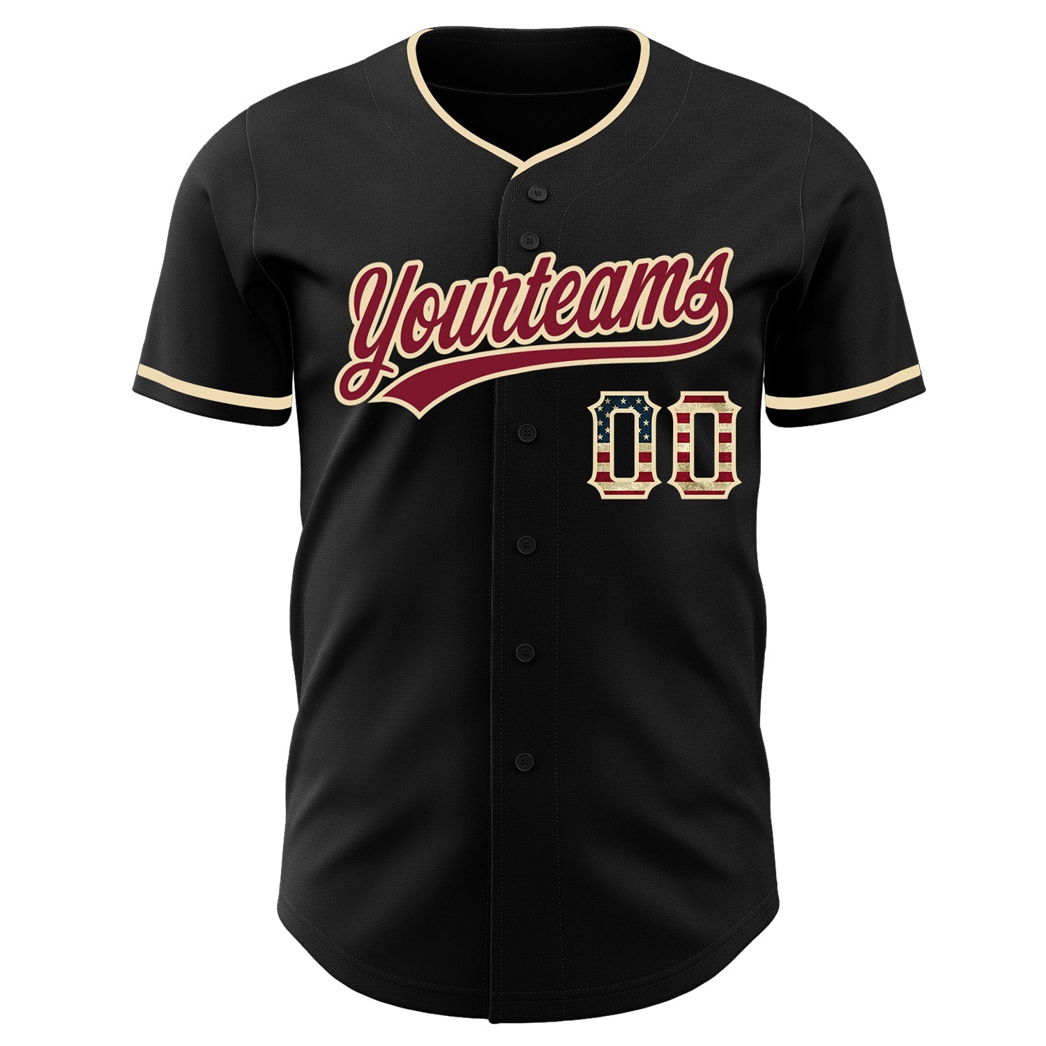 Custom Black Vintage USA Flag Cream-Crimson Authentic Baseball Jersey view 2