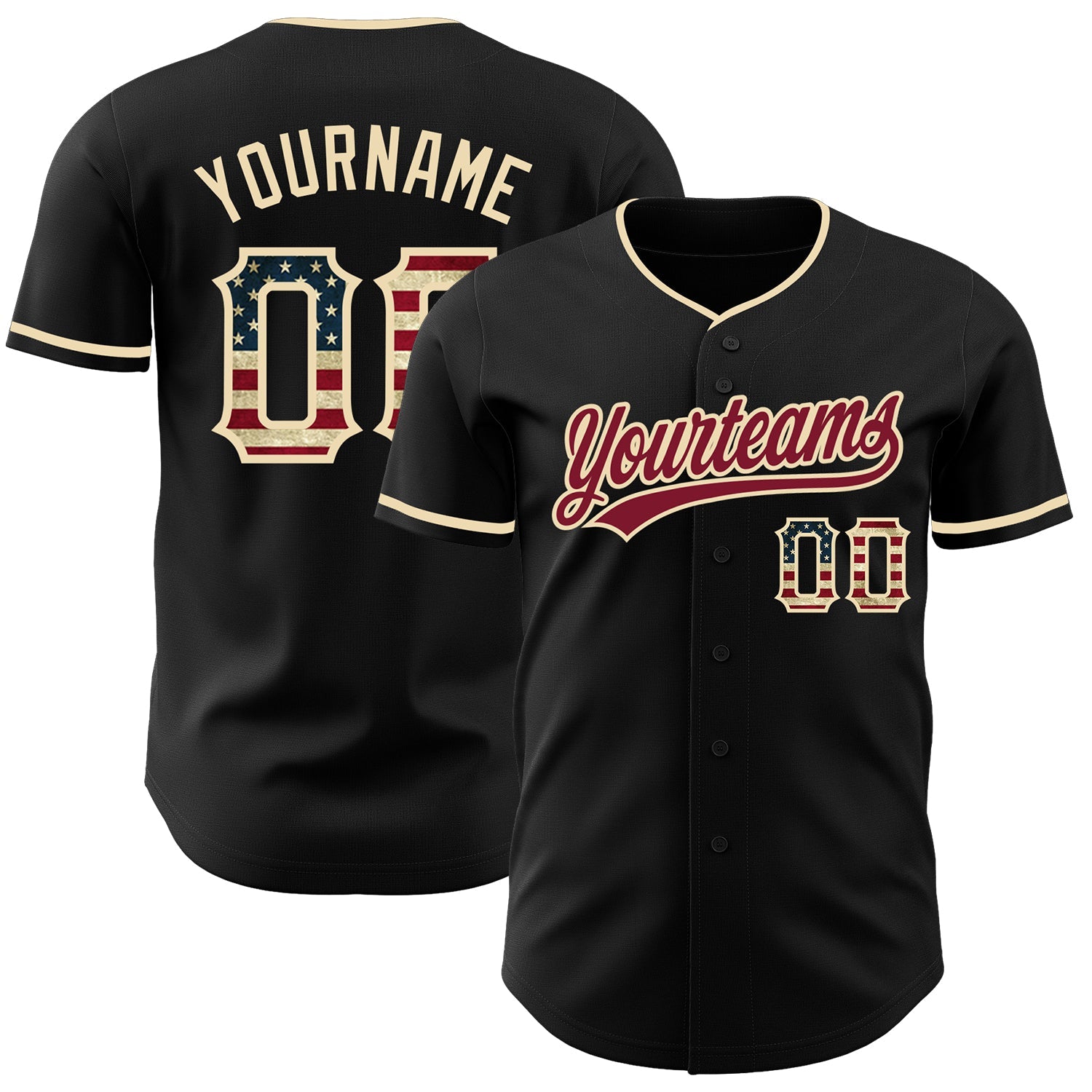 Custom Black Vintage USA Flag Cream-Crimson Authentic Baseball Jersey - Main View