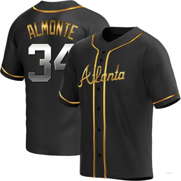 Atlanta Braves #34 Abraham Almonte Black Golden Alternate Jersey Stitches Baseball Jerseys - Main View