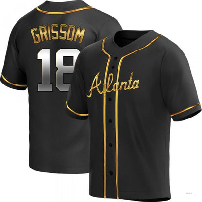 Atlanta Braves #18 Vaughn Grissom Black Golden Alternate Jersey Stitches Baseball Jerseys - Main View