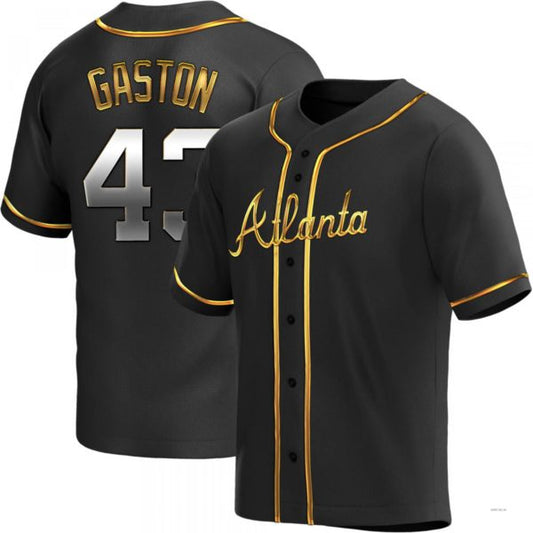 Atlanta Braves #43 Cito Gaston Black Golden Alternate Jersey Stitches Baseball Jerseys - Main View