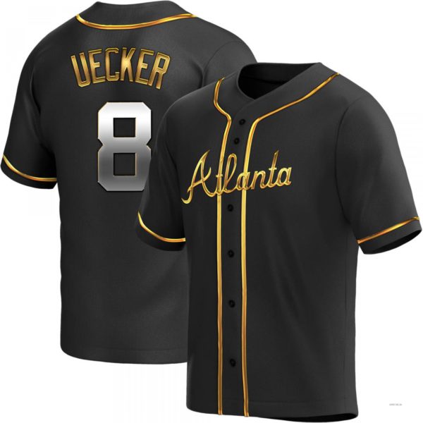 Atlanta Braves #8 Bob Uecker Black Golden Alternate Jersey Stitches Baseball Jerseys - Main View