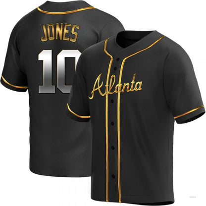 Atlanta Braves #10 Chipper Jones Black Golden Alternate Jersey Stitches Baseball Jerseys - Main View