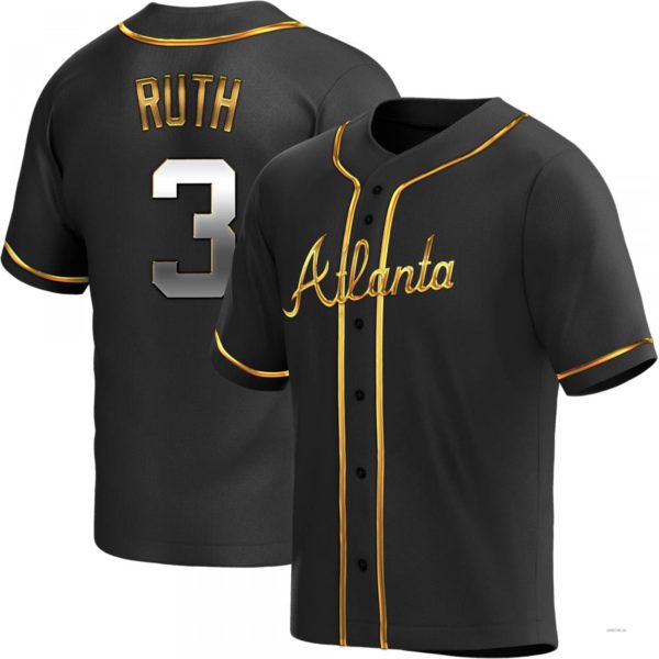 Atlanta Braves #3 Babe Ruth Black Golden Alternate Jersey Stitches Baseball Jerseys - Main View