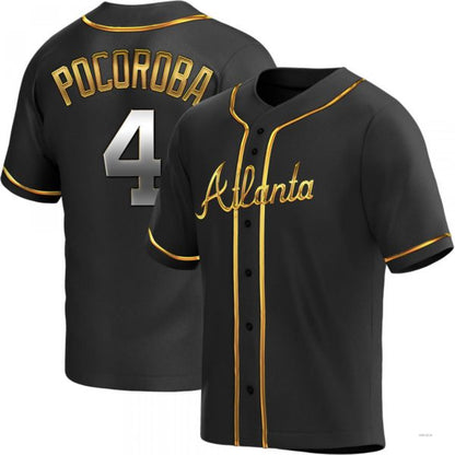 Atlanta Braves #4 Biff Pocoroba Black Golden Alternate Jersey Stitches Baseball Jerseys - Main View