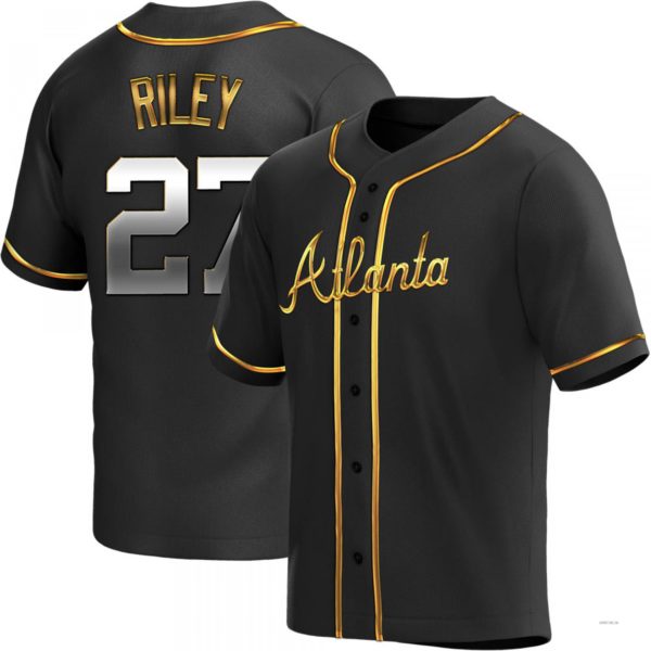 Atlanta Braves #27 Austin Riley Black Golden Alternate Jersey Stitches Baseball Jerseys - Main View