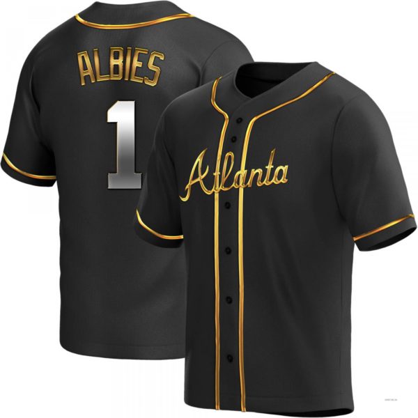 Atlanta Braves #1 Ozzie Albies Black Golden Alternate Jersey Stitches Baseball Jerseys - Main View