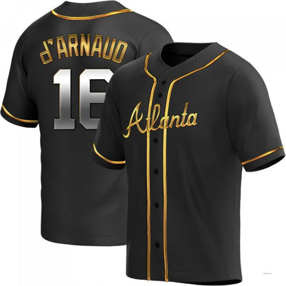Atlanta Braves #16 Travis d¡¯Arnaud Black Golden Alternate Jersey Stitches Baseball Jerseys - Main View