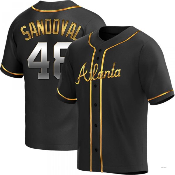 Atlanta Braves #48 Pablo Sandoval Black Golden Alternate Jersey Stitches Baseball Jerseys - Main View