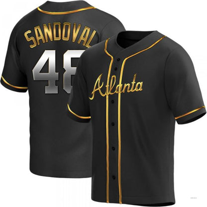 Atlanta Braves #48 Pablo Sandoval Black Golden Alternate Jersey Stitches Baseball Jerseys - Main View