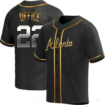 Atlanta Braves #22 Rowland Office Black Golden Alternate Jersey Stitches Baseball Jerseys - Main View