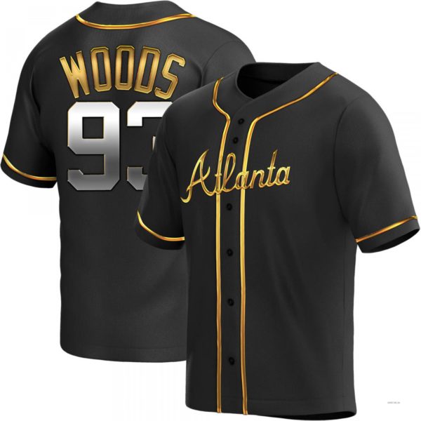 Atlanta Braves #93 William Woods Black Golden Alternate Stitches Baseball Jerseys - Main View