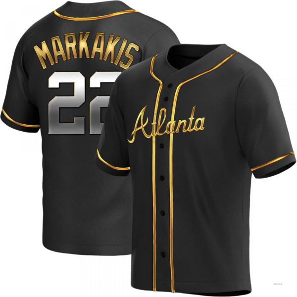 Atlanta Braves #22 Nick Markakis Black Golden Alternate Stitches Baseball Jerseys - Main View