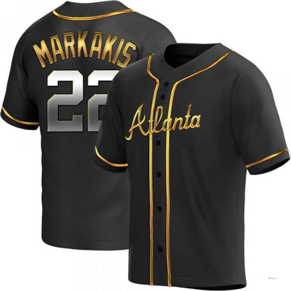 Atlanta Braves #22 Nick Markakis Black Golden Alternate Stitches Baseball Jerseys - Main View