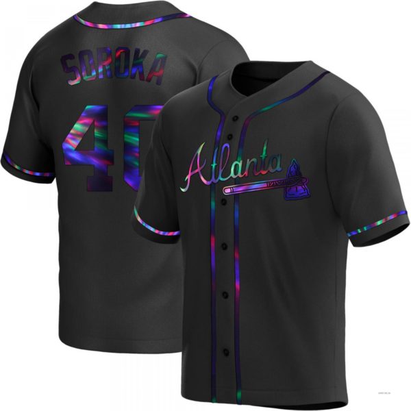 Atlanta Braves #40 Mike Soroka Black Holographic Alternate Jersey Stitches Baseball Jerseys - Main View