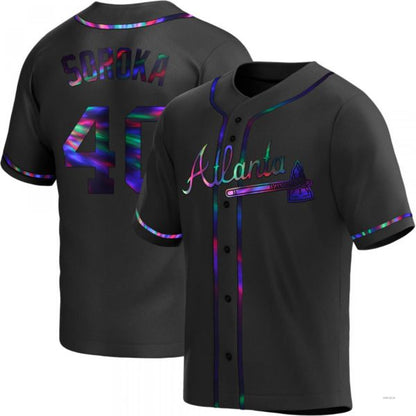 Atlanta Braves #40 Mike Soroka Black Holographic Alternate Jersey Stitches Baseball Jerseys - Main View