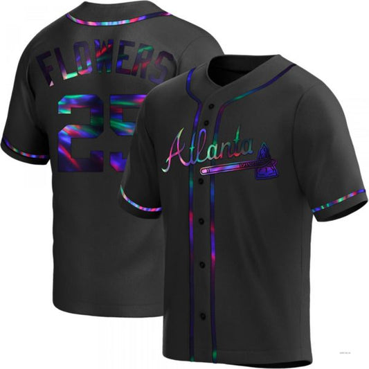 Atlanta Braves #25 Tyler Flowers Black Holographic Alternate Jersey Stitches Baseball Jerseys - Main View