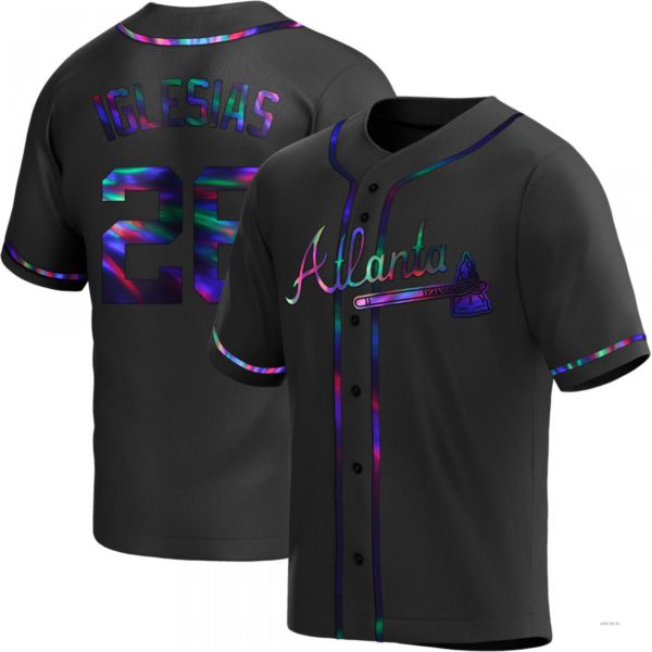 Atlanta Braves #26 Raisel Iglesias Black Holographic Alternate Jersey Stitches Baseball Jerseys - Main View