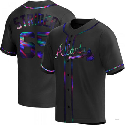 Atlanta Braves #65 Spencer Strider Black Holographic Alternate Jersey Stitches Baseball Jerseys - Main View