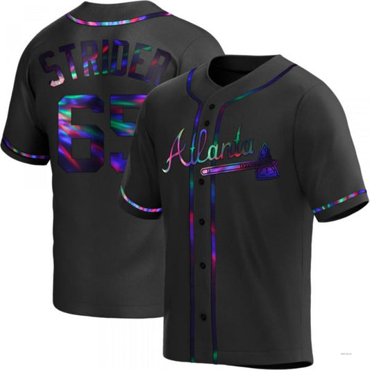 Atlanta Braves #65 Spencer Strider Black Holographic Alternate Jersey Stitches Baseball Jerseys - Main View