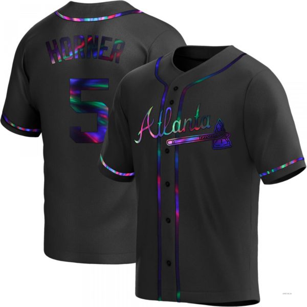 Atlanta Braves #5 Bob Horner Black Holographic Alternate Jersey Stitches Baseball Jerseys - Main View