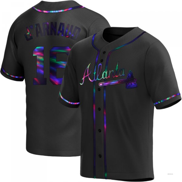 Atlanta Braves #16 Travis d¡¯Arnaud Black Holographic Alternate Jersey Stitches Baseball Jerseys - Main View