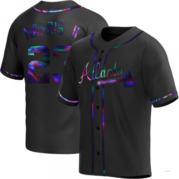 Atlanta Braves #23 Michael Harris II Black Holographic Alternate Jersey Stitches Baseball Jerseys - Main View