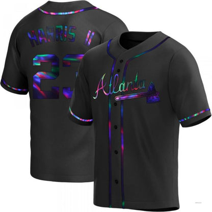 Atlanta Braves #23 Michael Harris II Black Holographic Alternate Jersey Stitches Baseball Jerseys - Main View