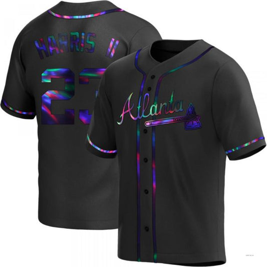 Atlanta Braves #23 Michael Harris II Black Holographic Alternate Jersey Stitches Baseball Jerseys - Main View