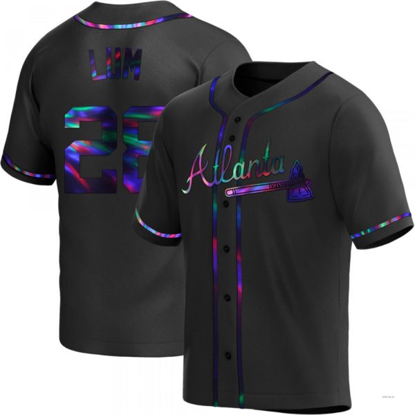 Atlanta Braves #28 Mike Lum Black Holographic Alternate Jersey Stitches Baseball Jerseys - Main View