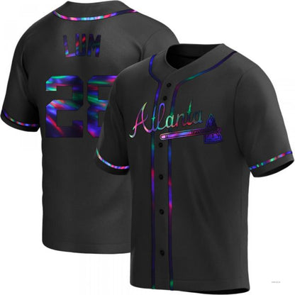 Atlanta Braves #28 Mike Lum Black Holographic Alternate Jersey Stitches Baseball Jerseys - Main View