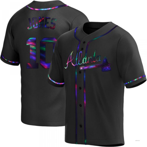 Atlanta Braves #10 Chipper Jones Black Holographic Alternate Jersey Stitches Baseball Jerseys - Main View