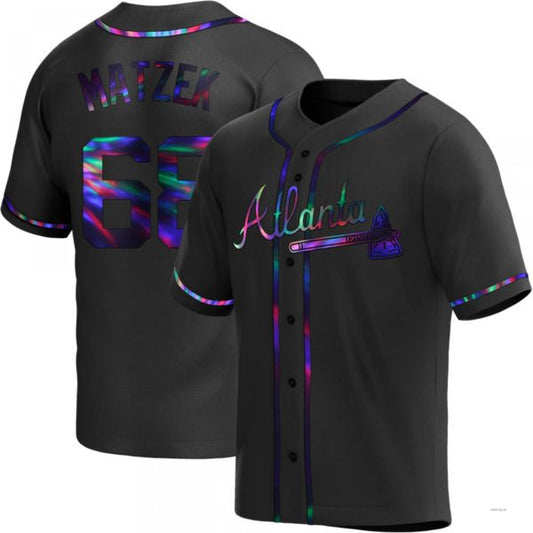 Atlanta Braves #68 Tyler Matzek Black Holographic Alternate Jersey Stitches Baseball Jerseys - Main View