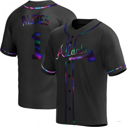Atlanta Braves #1 Ozzie Albies Black Holographic Alternate Jersey Stitches Baseball Jerseys - Main View