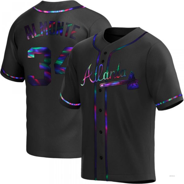 Atlanta Braves #34 Abraham Almonte Black Holographic Alternate Jersey Stitches Baseball Jerseys - Main View