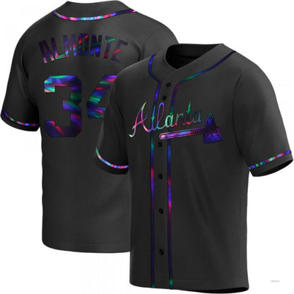 Atlanta Braves #34 Abraham Almonte Black Holographic Alternate Jersey Stitches Baseball Jerseys - Main View