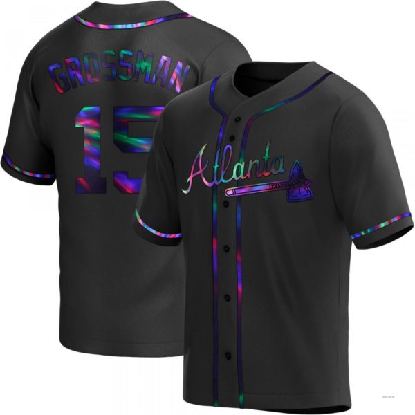 Atlanta Braves #15 Robbie Grossman Black Holographic Alternate Jersey Stitches Baseball Jerseys - Main View
