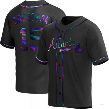 Atlanta Braves #15 Robbie Grossman Black Holographic Alternate Jersey Stitches Baseball Jerseys - Main View