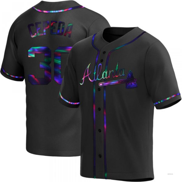 Atlanta Braves #30 Orlando Cepeda Black Holographic Alternate Jersey Stitches Baseball Jerseys - Main View