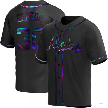 Atlanta Braves #30 Orlando Cepeda Black Holographic Alternate Jersey Stitches Baseball Jerseys - Main View